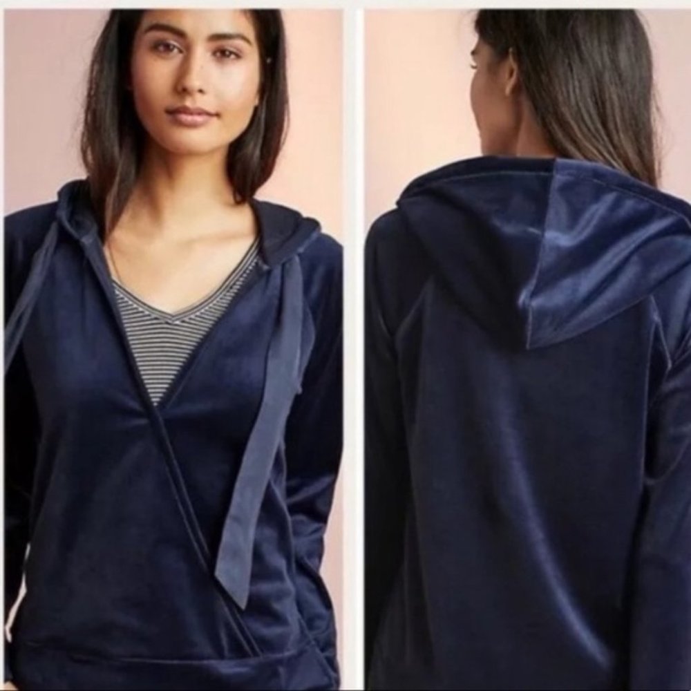 Anthropologie Saturday Sunday Navy Blue Velvet Wrap Hoodie